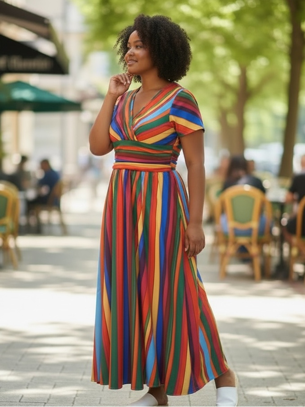 Vibrant Multi-Stripe Maxi Dress - Rainbow Stripes